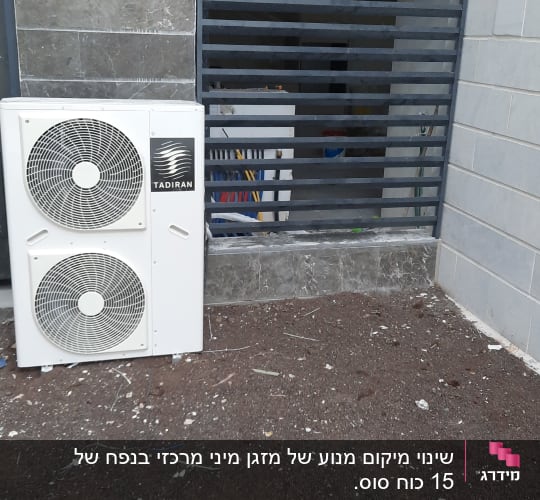 יחידת מיזוג אוויר חיצונית ליד קיר אבן אפור